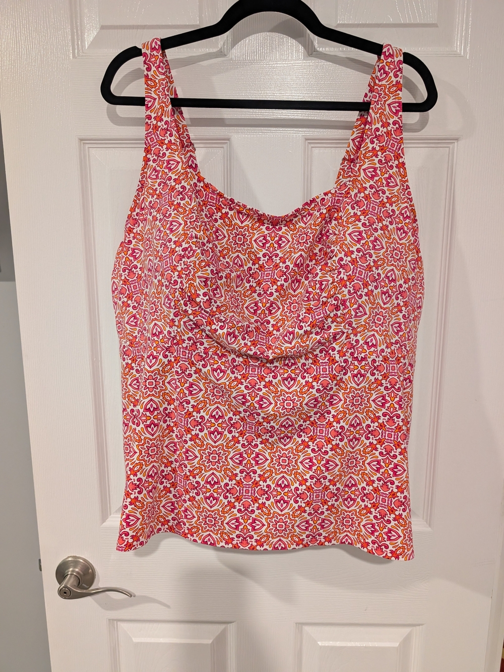 Lands' End Pink & Orange Geometric Print Tankini Swim Top in Size 24W DDD
